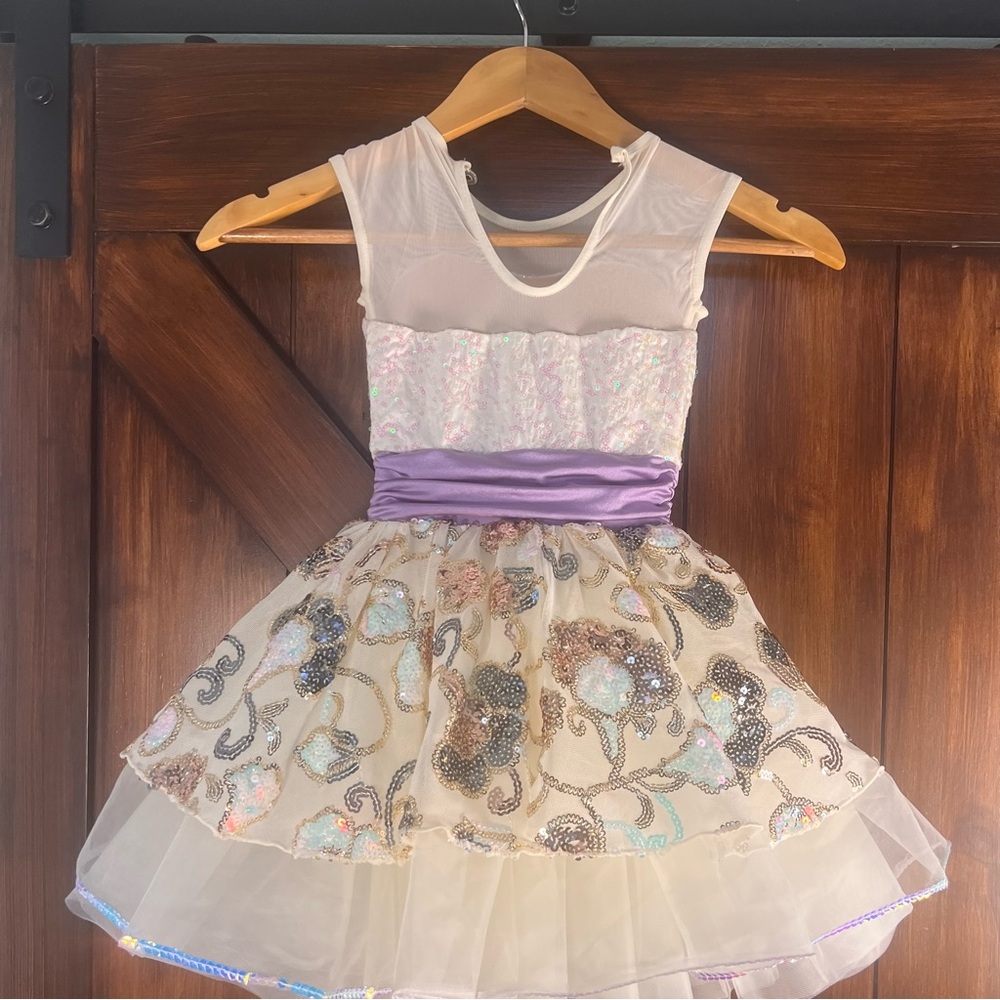 Weissman Dance Tutu Costume Girls SC Cream and Purple Floral Dress Leotard - Picture 3 of 5